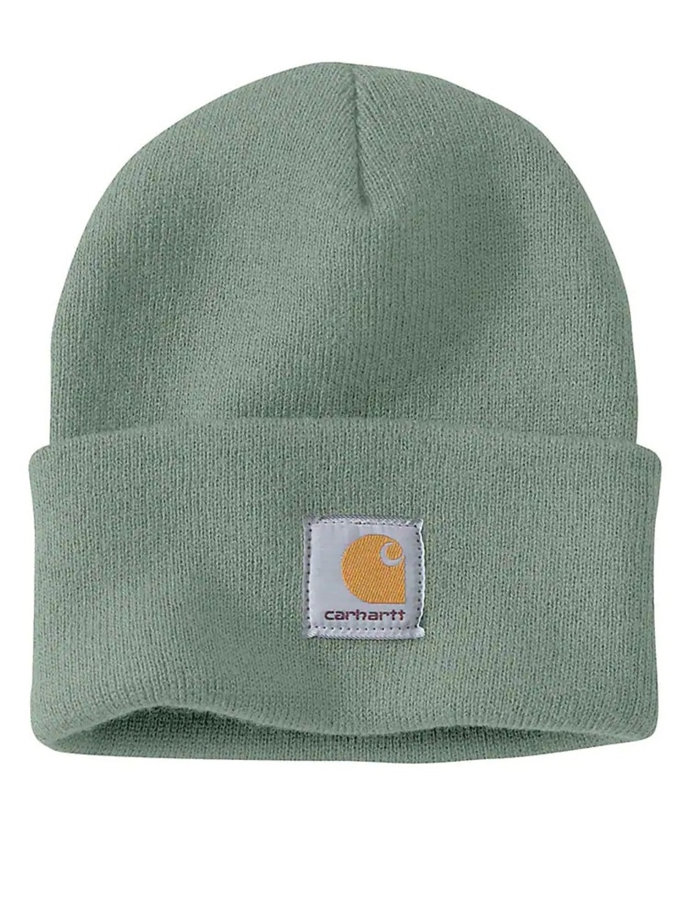 Carhartt Light Mint Green Cuffed Beanie with Yellow Logo Patch